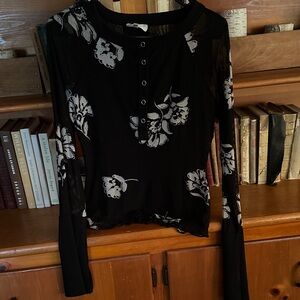 Floral Black Long Sleeve Top